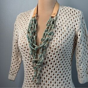 Mare Sole Amore Boho Aqua Bead Necklace Distressed Adjustable